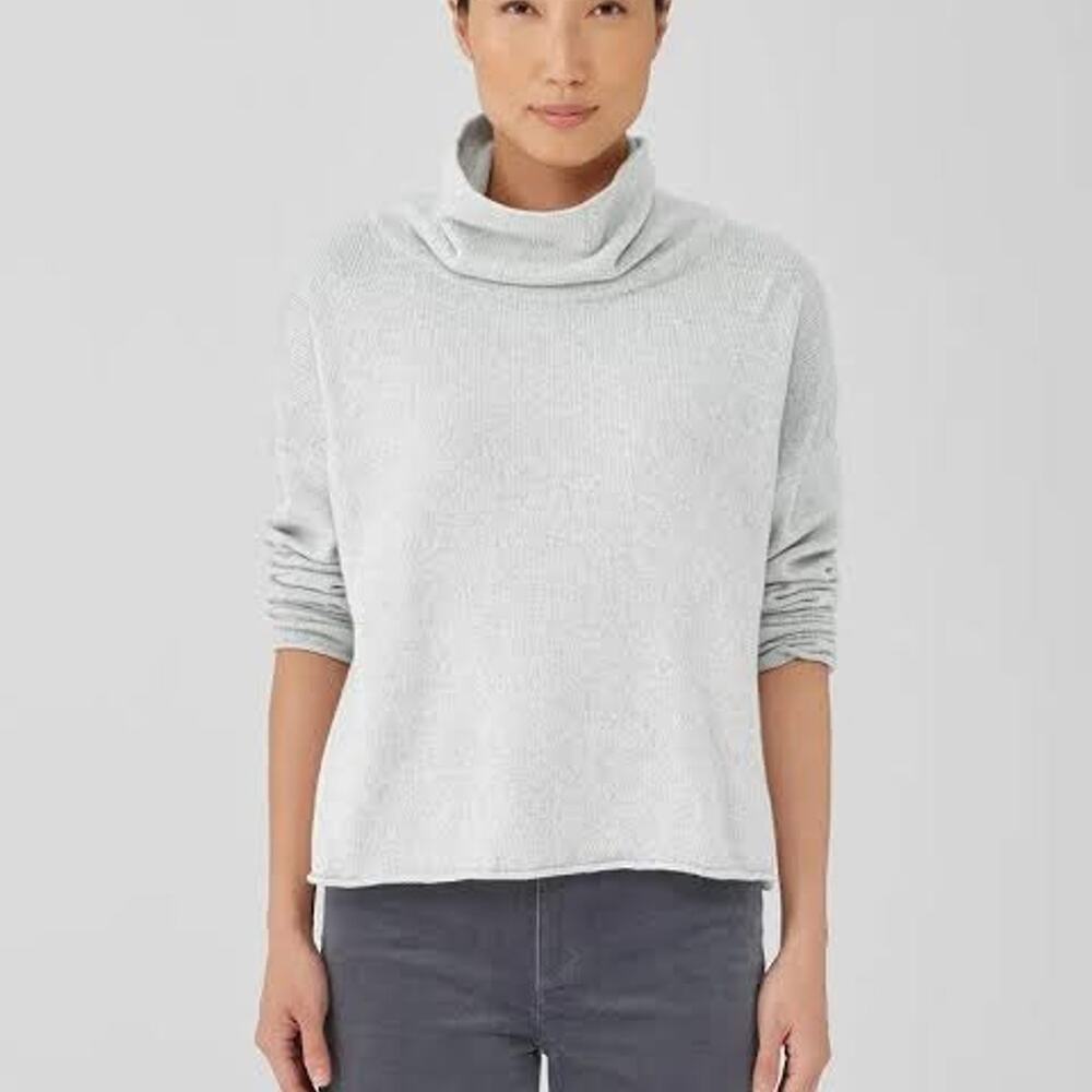Eileen Fisher Cashmere Cotton Turtleneck Box Top Sweater Grey NWT Plus Size 1X